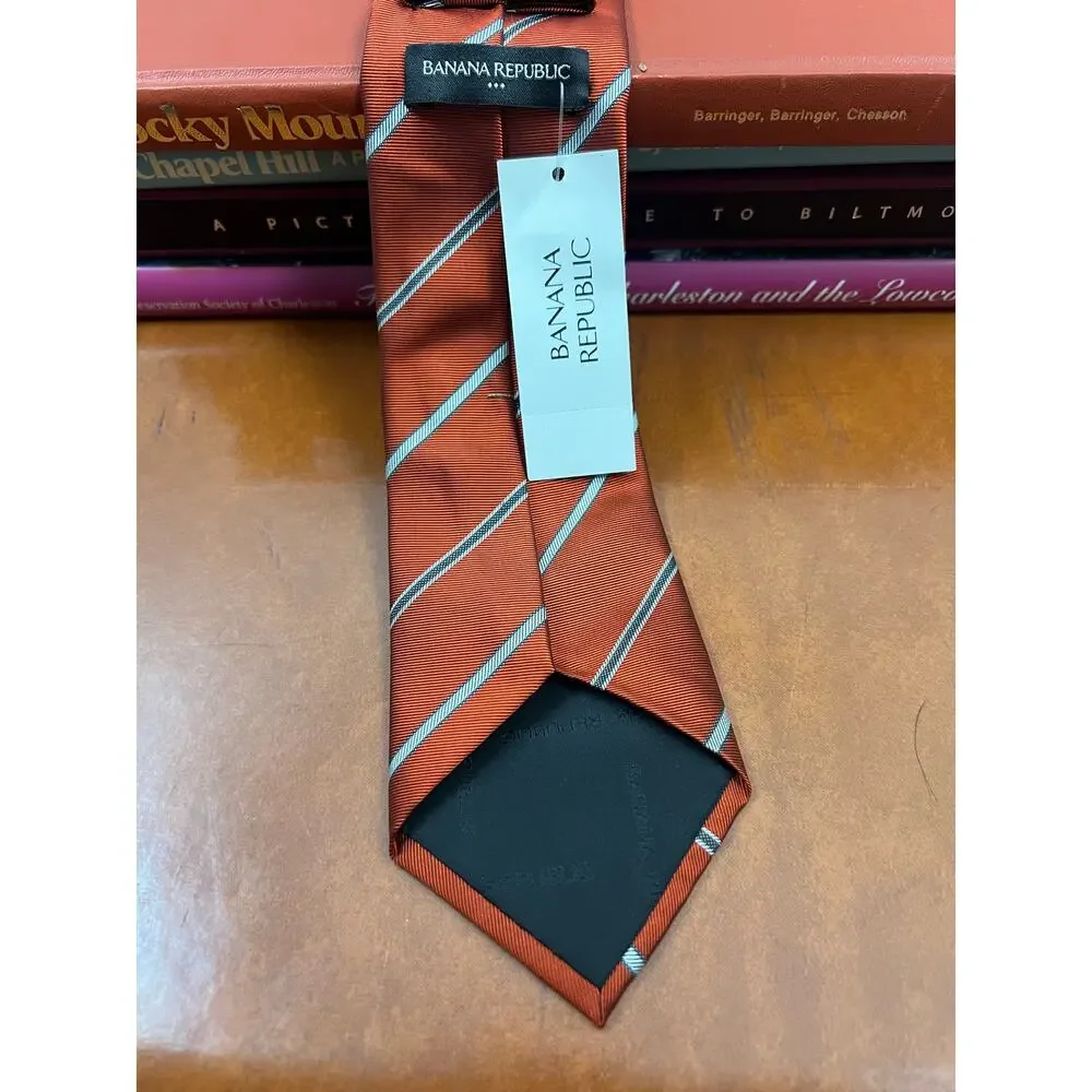 NWT‎ Banana Republic Orange Diagonal Stripe Tie One Size Silk Blend